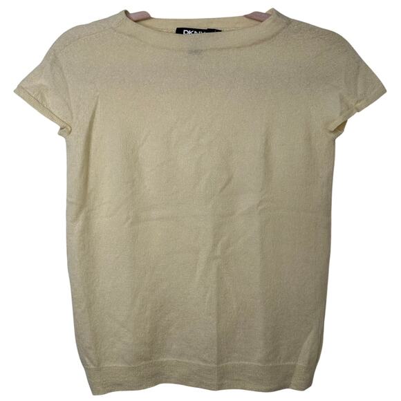 Lg fit S-M Y2k VTG DKNY 100% Cashmere Cap Sleeve Top Butter Yellow Coquette Soft - Picture 1 of 4